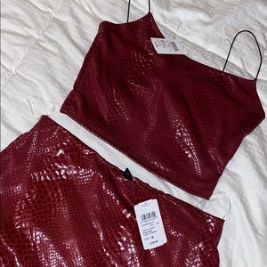 Burgundy snake skin crop & skirt set